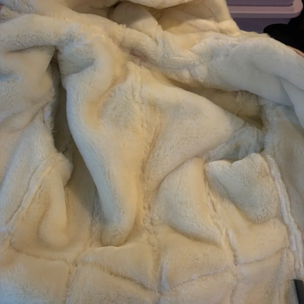 Wilsons Leather Pink Suede‎ Hooded Jacket Faux Fur Shearling Lined Dusty Rose